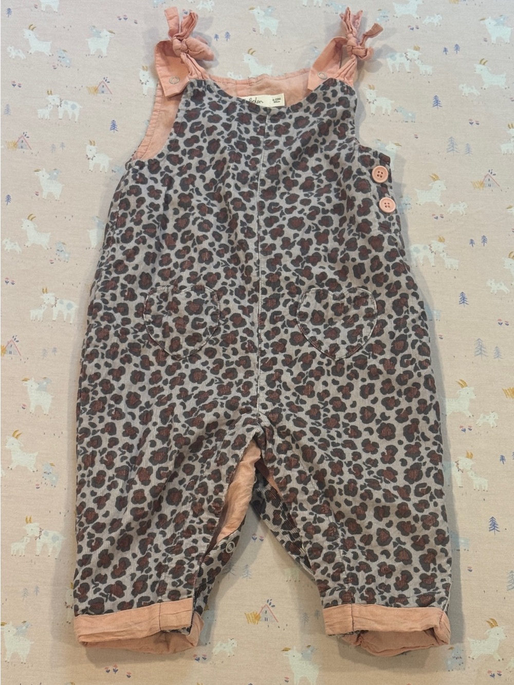Boden 6-12 mo Children's Leopard Print Overalls with Pink Trim